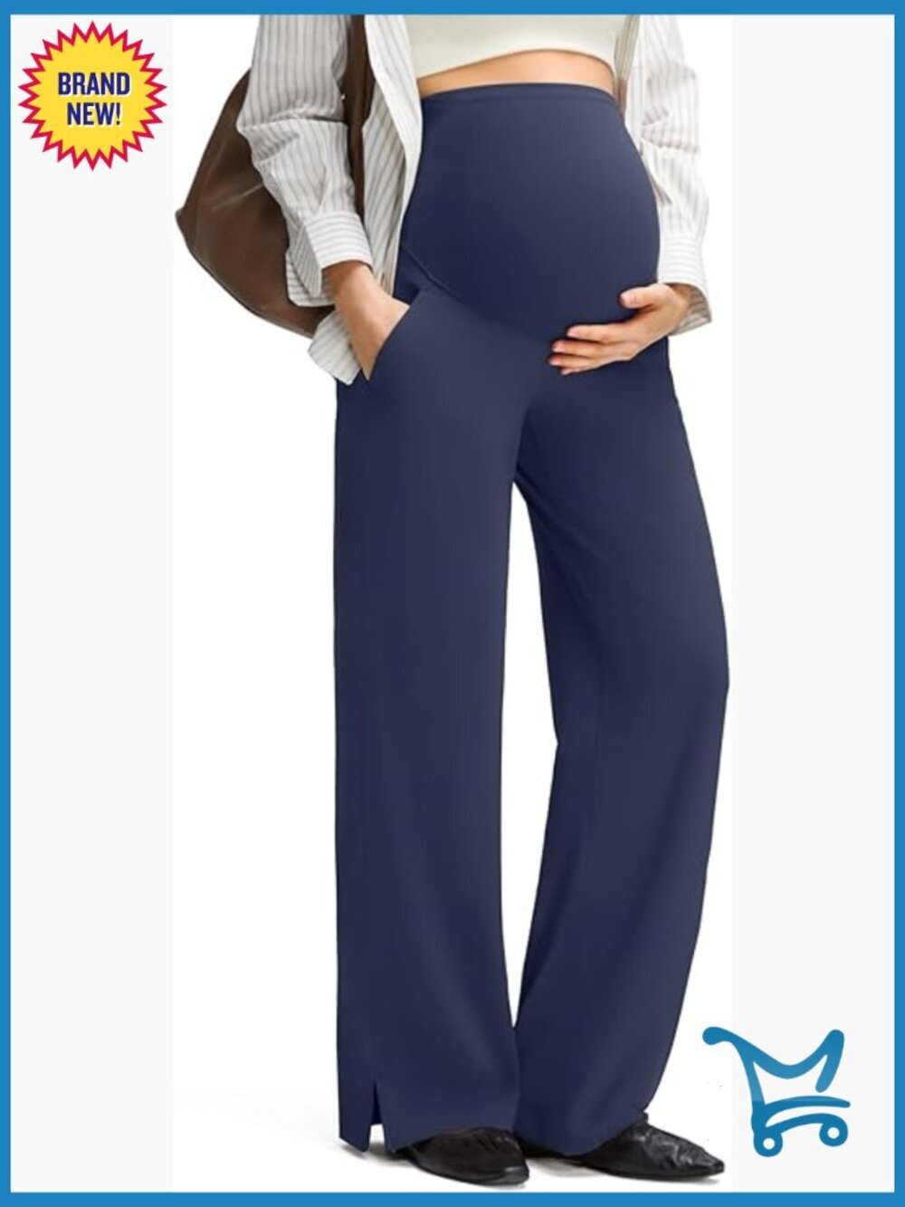 Maternity Wide Leg Pants with Pockets Over The Belly Casual Daily Trousers
